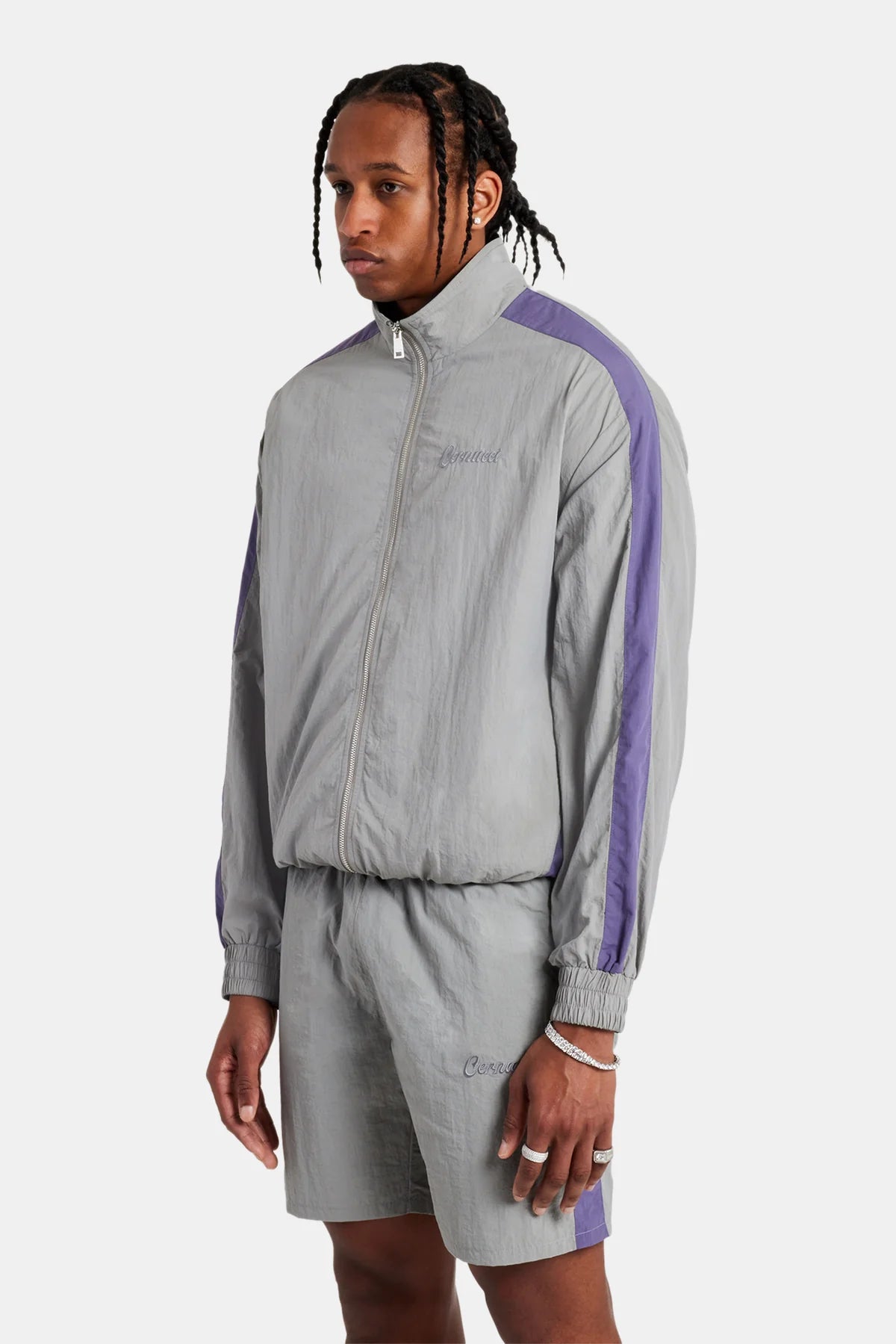 CERNUCCI – Trainingsjacke und Shorts aus Nylon mit Einsätzen – Anthrazit